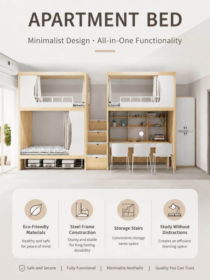 Latest company blogs about Multiple styles of apartment beds with bunk beds and desks
