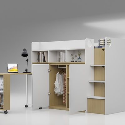 Twin Wooden Loft Bed With Wardrobe