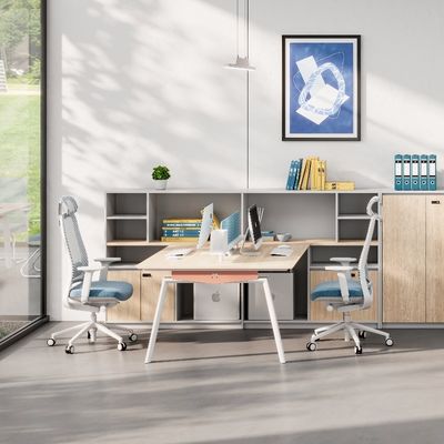 Two-Person Staff Desk Partition Separated With File Cabinet / Password Lock Support customization