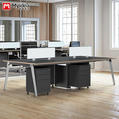 Modern Four-Person Office Desk customization Moduler Wooden Table Top With Plated Aluminum Alloy Legs for Office Contemporary Design