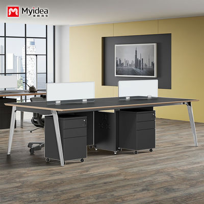Modern Four-Person Office Desk customization Moduler Wooden Table Top With Plated Aluminum Alloy Legs for Office Contemporary Design