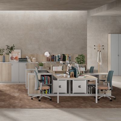 Simple And Modern Combination Of Staff Desks And Chairs, Staff Workstations With Six Seats, Card Holders, Finance Staff Desks, Furniture