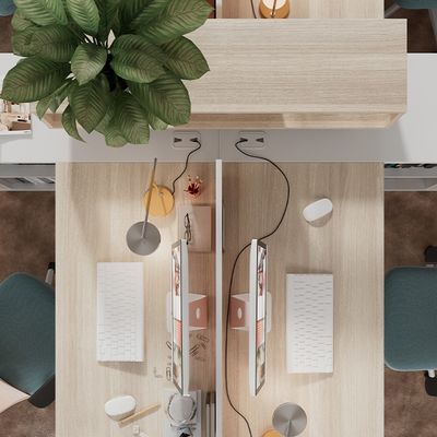 Simple And Modern Combination Of Staff Desks And Chairs, Staff Workstations With Six Seats, Card Holders, Finance Staff Desks, Furniture