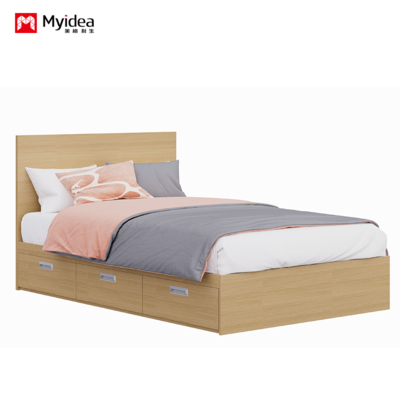 Modern Minimalist Multifunctional Bed with Drawer Cabinet, Cream Wind Leather Art Bed, Small-sized Three Drawer Double Bed