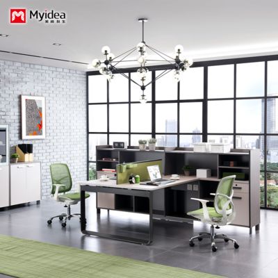 Company Office Screen Style Computer Desk with Two Person Design Sense,desk with file Cabinet for Storage office Desk