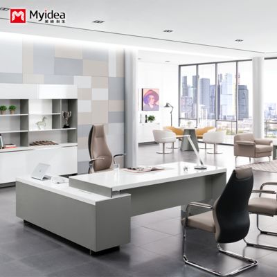 customization white baked paint big office desk，luxurious modern CEO office desk，creative and fashionable single supervisor desk