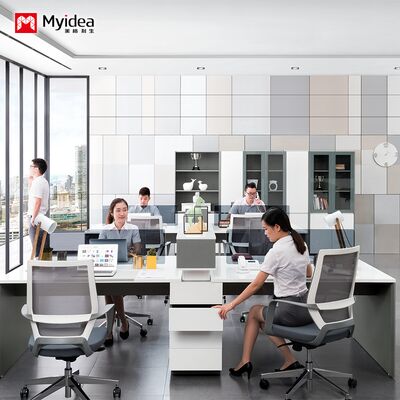 4-person staff desk with storage drawers, white glossy painted office desk