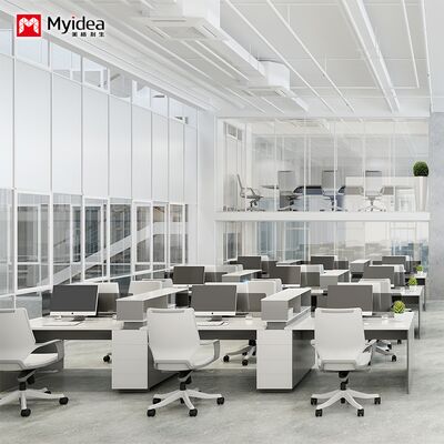 4-person staff desk with storage drawers, white glossy painted office desk