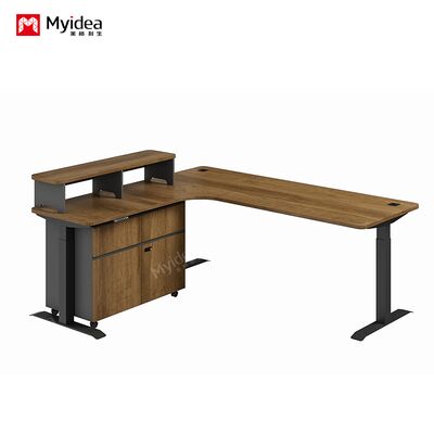 L-shaped Electric Lifting Table with Movable Sub Cabinet Storage Space, Main Desk with Cable Collection System, Office Desk