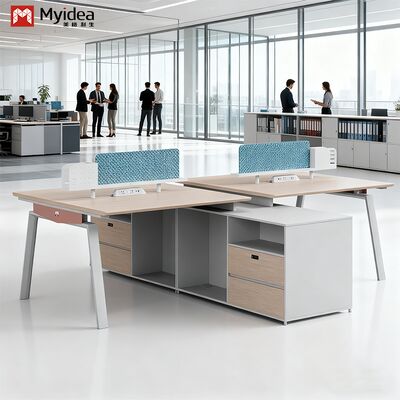 Modern Eco-Friendly Wood Staff Desk with Fabric Screen Steel Feet Large Storage Cabinet Freestanding Office Furniture
