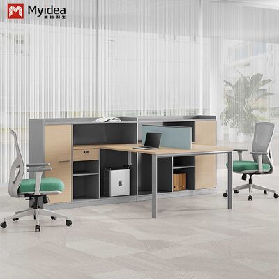 Two Staff Members Facing Each Other, Office Desk, Bright Color Screen,Storage Cabinet with Unique Shape