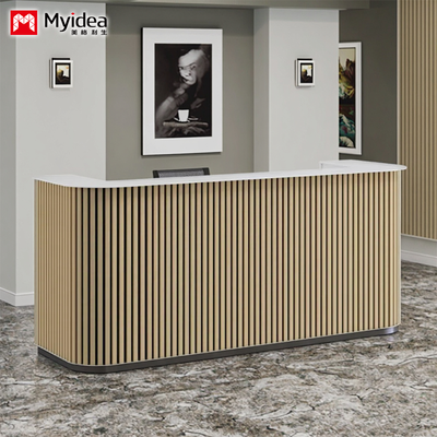 ustomization Wooden Grating Front Desk Office Reception Desk, White Mountain Patterned Rock Board, Modern and Simple Reception Desk