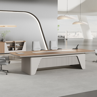 Buy PVC coated curved desktop conference table, conference room painted table with power rail and wire box online manufacture