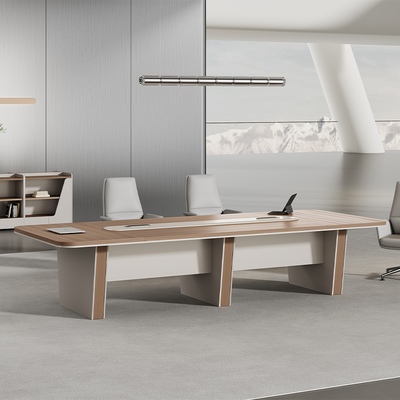 Buy PVC Coated Curved Conference Table with Power Rail and Wire Box – Painted Finish, Modern Meeting Room Desk online manufacture