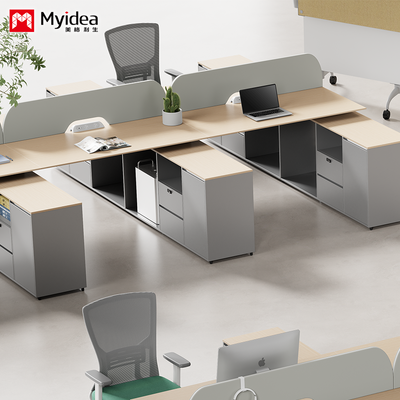 Buy Multi Person Facing Staff Desk, Steel Foot Screen, Staff Workstation, Four People with Long Auxiliary Cabinet, Computer Desk online manufacture