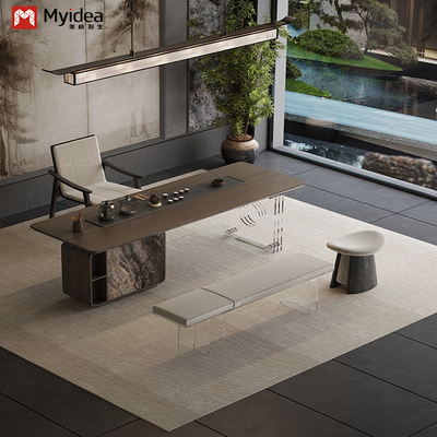 Buy Wooden Tea Table with Acrylic Legs and Three Chairs Office Reception Tea Table online manufacture