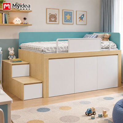 Buy Loft Bunk Bed with Storage Stairs for Bedroom & Apartment, Space-Saving High-Low Bed Frame with Built-In Storage Steps and Under-Bed Storage Space online manufacture