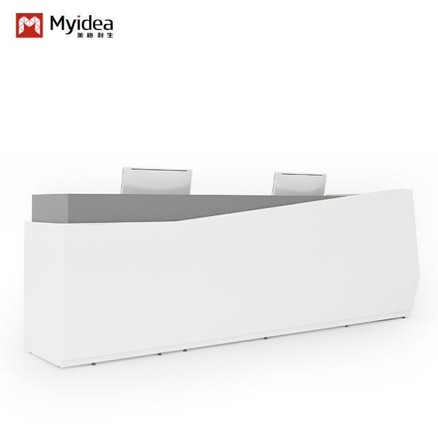 Two Person White Front Panel Reception Desk Gray