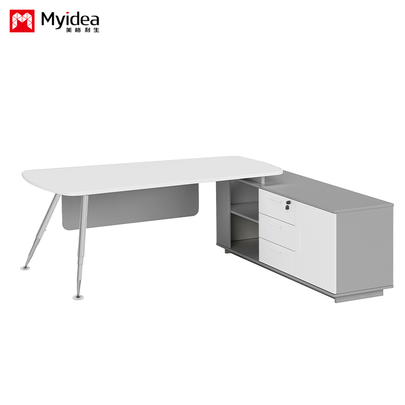 Adjustable and Retractable Main Desk with Octagonal Electroplating Feet, Matched with Storage Sub Cabinet